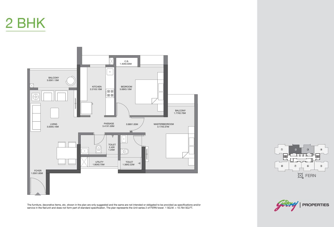 Godrej Emerald Waters 2 BHK Floor Plan